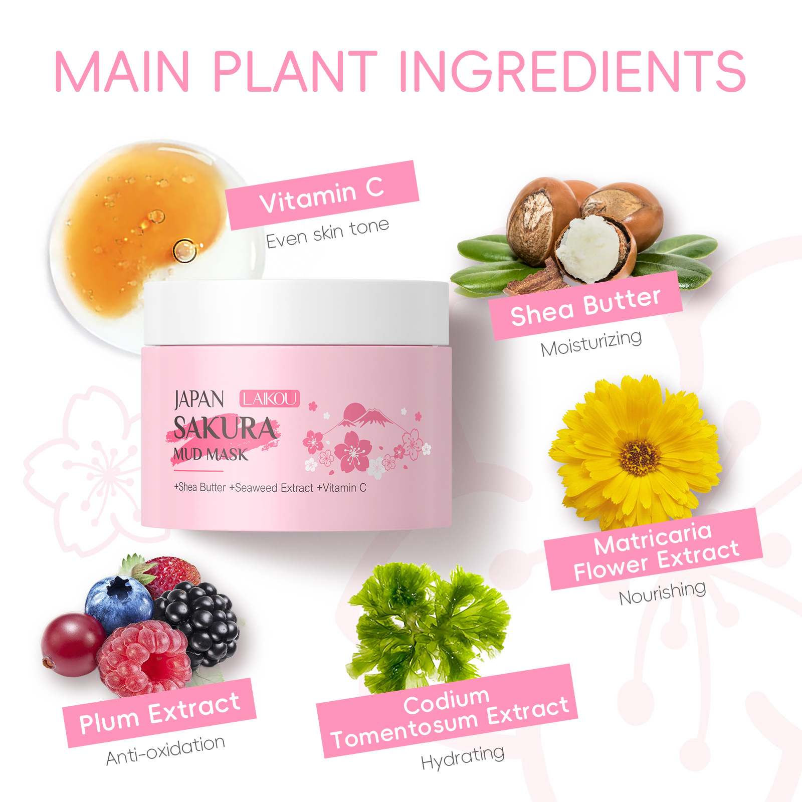 LAIKOU Sakura Clay Mask 25g 90 - Dust Mask Construction recension och pris